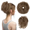 Messy bun hair piece in light brown highlight shade for effortless updo styling - Honey Blonde Highlight