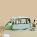 Beauty case verde menta impermeabile in PU e PVC trasparente con manico da viaggio - Piccolo (Manico Singolo) / Azzurro