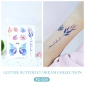 Glitter butterfly temporary tattoo stickers FG-034 with pink and purple floral designs - Dreamy Floral Butterfly (FG-034)