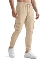 Pantalon cargo kaki pour hommes avec taille à cordon et poches latérales à rabat - Kaki