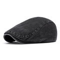 Vintage dark gray denim newsboy cap with washed texture and flat brim style - Dark Grey Denim