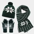 Set in maglia verde con motivi a fiocco di neve tra cui cappello, sciarpa e guanti - Verde