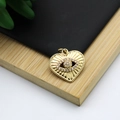 Gold plated heart evil eye pendant with micro-inlaid cubic zirconia on wooden base - Heart Evil Eye Radiating Style