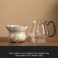Hand-painted daisy ceramic tea strainer set with white porcelain filter and glass pitcher - Hand-Painted Daisy Filter Set + Ribbed Glass Pitcher