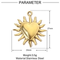 Detailed parameter diagram showing a 3.5g stainless steel heart sunburst pendant size - Radiant Heart Pendant (VG972)