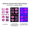 Heart and lips luminous fluorescent tattoo stickers 6x10.5cm for music festival parties - YQ-018 / 6x10.5cm