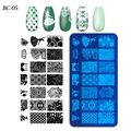 Detailed BC-05 nail stamping plate with floral lace patterns and finished nail art samples - Ballet Dancer Flower Style (BC-05)