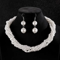 Parure élégante avec collier de perles tressé multicouche et boucles d'oreilles pendantes - Blanc (Collier Tissé)