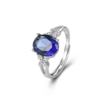Elegant S925 sterling silver ring with oval blue sapphire zircon and white diamond accents - Adjustable Open / Sapphire Blue Ring (White Gold Color)