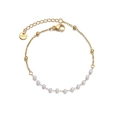 14K gold plated stainless steel beaded bracelet with white imitation pearls and tassel - Gold Imitation Pearl Style (B898)