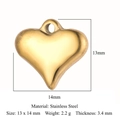 Gouden roestvrijstalen hartvormige hanger, variant met afmetingen 13x14mm hoge kwaliteit - Gepolijste Hart Stijl (VC732) / Goud