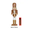 30cm wooden nutcracker king in golden glitter finish with drum and red gift box - Round Top Gold Drummer