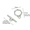 Dettaglio della chiusura a barra OT in acciaio inossidabile argento con dimensioni indicate - Geometrico