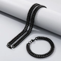 Men's hip-hop black stainless steel Cuban link chain necklace and bracelet set - 9mm Cuban Link / Bracelet 20CM / Black