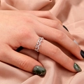 Silver double layer wave ring with micro-paved zircons in a crown shape for women - SE693 Crown Diamond Ring