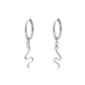 Silver S925 snake drop hoop earrings with sparkling cubic zirconia on a white background - Style F Long Drop 1 (White Gold)