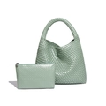 Sage green woven hobo bag and matching zippered pouch set in high-quality faux leather - Avocado Green