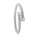 Detailed macro view of the silver twisted cable wire bracelet with polished ball ends - Steel