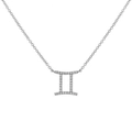 Detailed view of silver Gemini zodiac pendant necklace with sparkling zircon crystals - Silver Gemini