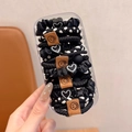 Set of black elastic hair ties with heart and smiley charms in a clear storage box - 20 Pcs Box Pack / Black