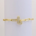 18k gold plated paperclip chain bracelet with micro-pave crystal letter L pendant - Letter L