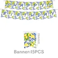 Detail of Mediterranean lemon happy birthday banner with 15 blue tile pattern flags - Banner 15PCS