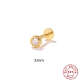 Gouden 925 sterling zilveren oorknopje met 3mm ronde zirkonia en platte achterkant - 3mm / Goud