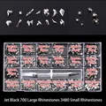 21-grid nail art crystal set in mineral black with assorted shapes and wax pencil - Mineral Black (700 Big, 3480 Small)