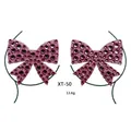 Glittery pink bow-shaped acrylic nipple stickers with crystals for party, style XT-50 - XT-50 Pink Glitter Pasties