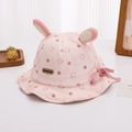 Dettaglio di cappello a secchiello rosa neonato con orecchie di coniglio e fiori - 48cm (6 Mesi-2 Anni) / Coniglio Rosa