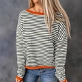 Damen-Strickpullover mit schwarzen Streifen und leuchtend orangefarbenen Rippstrickdetails - S / Gemischte Farben