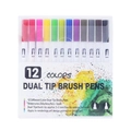 12-color dual-tip watercolor pens set with brush and fine tip in plastic box - Old Style White Barrel 12 Colors (Hard Case)