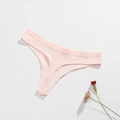 Pink ribbed cotton thong for women with soft texture and comfortable low waist fit - L(30) / Pink
