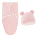 Pink cotton newborn swaddle sleep sack with cute bear ears hat and velcro closure - Pink Swaddle + Hat Set