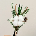 Mini dry flower bouquet with cotton boll, pine cone and white sola flower for decor - Natural Cotton