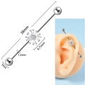 Bilanciere piercing industriale argento con fiori in zircone e barra da 38mm - Fiore Stellato