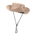 Beige outdoor sun hat with wide brim, breathable metal eyelets and adjustable wind cord - Cowboy Hat / Khaki