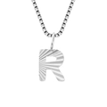 Silver box chain necklace with textured letter R initial pendant in stainless steel - R-Steel Color
