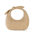 Bolso de mano de paja tejida para mujer con forma de media luna y asa de nudo única - Albaricoque