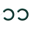 Minimalist dark green acrylic C-shaped hoop earrings with silver pins for women - Silver Earring Post-Green / Green