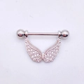 Silver wing nipple ring with micro-set cubic zirconia in polished stainless steel - Steel - Wings Shape