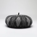 Classic grey argyle wool beret featuring a vintage contrast pattern and warm knit texture - Black