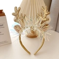Sparkly gold reindeer antler headband with festive tinsel and cute brown ears - Sequined Gold Antlers