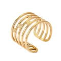 Detail of 18k gold plated open ring featuring multi-layer parallel lines and circular accents - Multilayer Dotted/Style 11