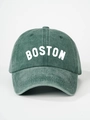 Detailansicht des dunkelgrünen Vintage-Baumwollstoffs und der weißen Boston-Stickerei - Verstellbar / Dunkelgrün