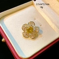 Detailed view of flower emerald brooch with cubic zirconia petals and 2.1cm dimensions - D130 Yellow