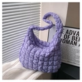 Quilted puffy cloud bag in vibrant lavender purple finish with wide shoulder strap - Purple