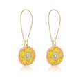Macro detail of 18K gold plated drop earrings with orange enamel and cubic zirconia - 42612 Yellow Orange Cloud Pattern Round Enamel