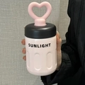 Pink and black 316 stainless steel vacuum cup with heart handle and Sunlight print - 500ml / Pink - Silk Screen Print