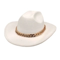 Close-up of white wool fedora hat featuring a chunky gold chain accessory detail - M (56-58cm) / White